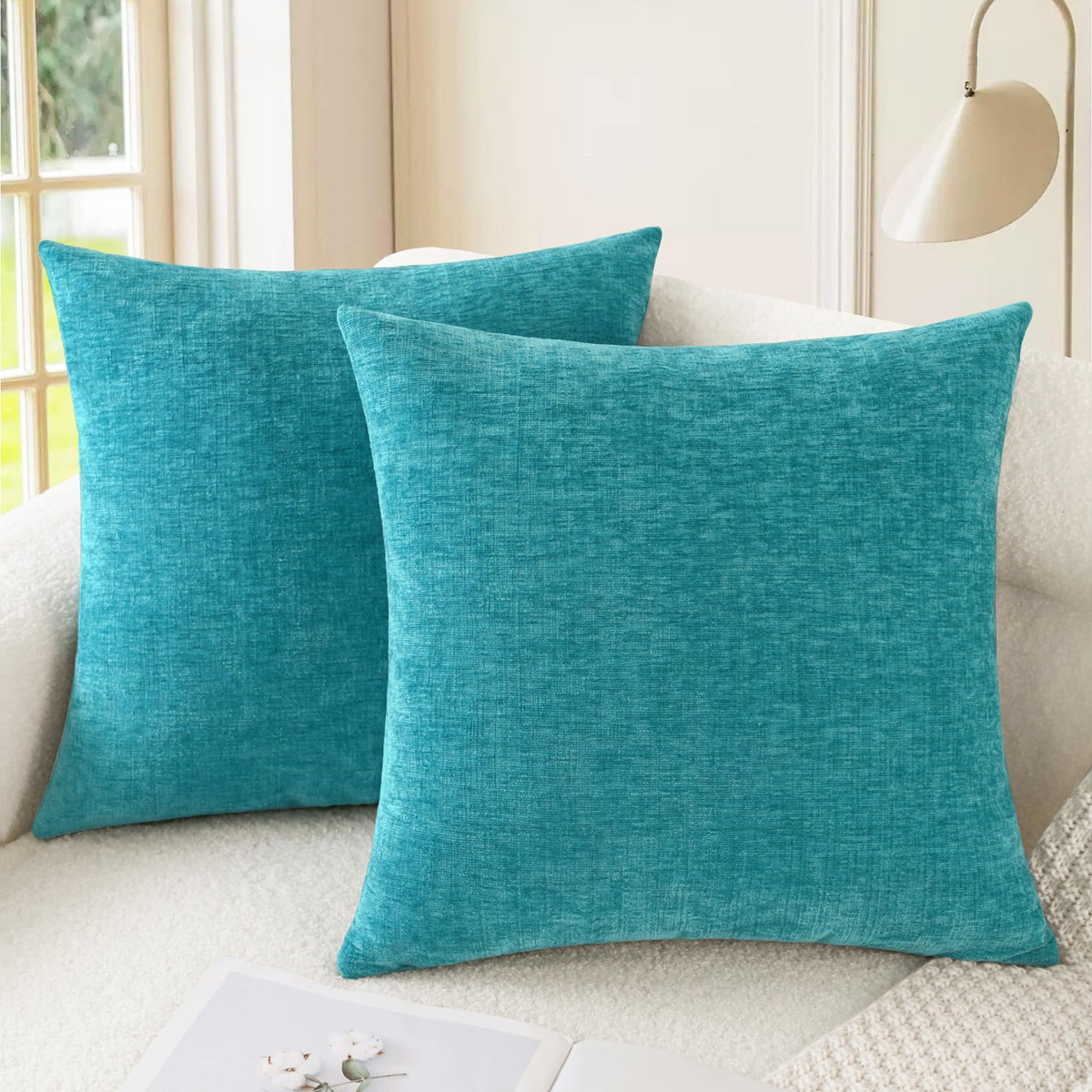 CaliTime Decorative Couch Throw Pillow Covers 18 X 18 Inches Teal