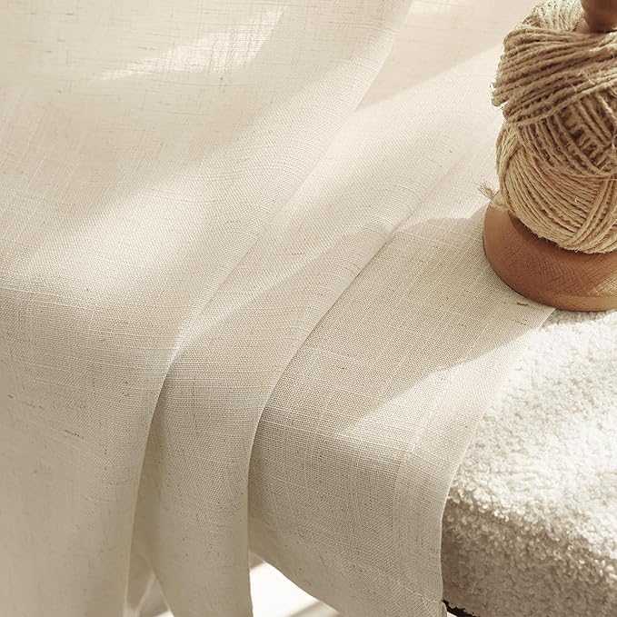 Faux Linen Beige Curtains 105 inches Long for Living Room Rustic Farmhouse Linen Drapes Semi Sheer Burlap Textured Canvas Cloth Curtain Panels Set of 2 Kahki Tan Colored