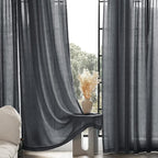 Jolilight Dark Gray Curtains for Living Room Back Tab Modern Farmhouse Semi Sheer Gray Curtains 84 inches Long 2 Panels Set Muted Neutral Window Curtain for Dining Room Bedroom 52x84