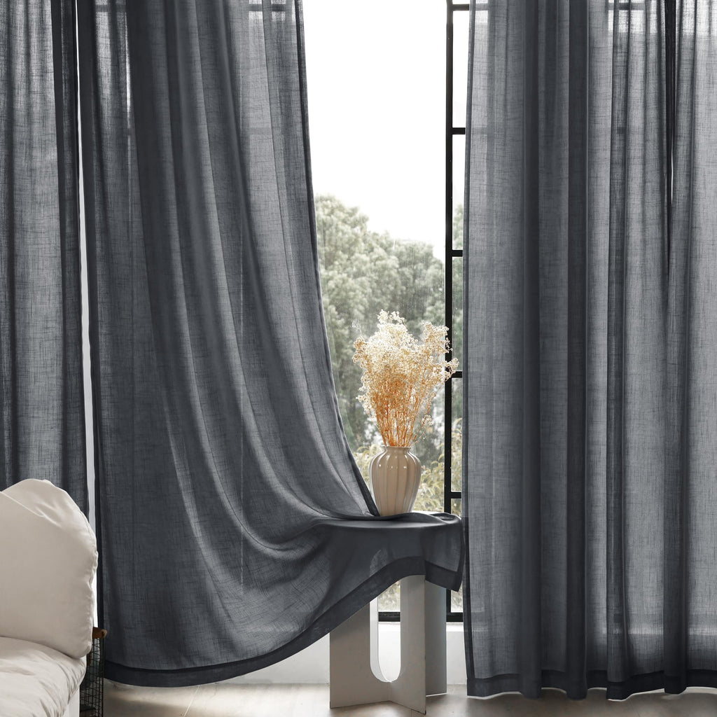 Jolilight Dark Gray Curtains for Living Room Back Tab Modern Farmhouse Semi Sheer Gray Curtains 90 inches Long 2 Panels Set Muted Neutral Window Curtain for Dining Room Bedroom 52x90