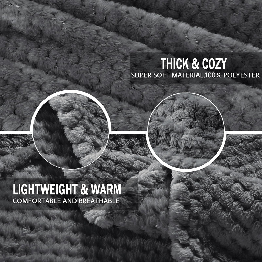 Exclusivo Mezcla Large Waffle Fleece Throw Blanket for Couch, Gray