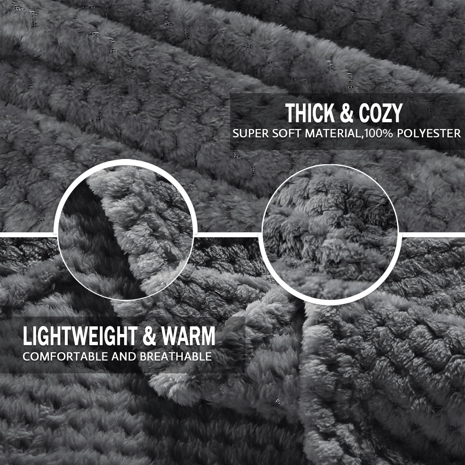 Exclusivo Mezcla Large Waffle Fleece Throw Blanket for Couch, Gray