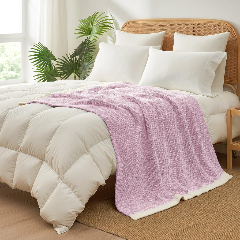 Snuggle Sac Light Purple Throw Blanket for Couch, Super Soft Warm Lavender Blankets Cozy Knit Fuzzy Plush Lightweight Throws for Sofa, Bed,Living Room, Heather Lilac, 50x60 inches