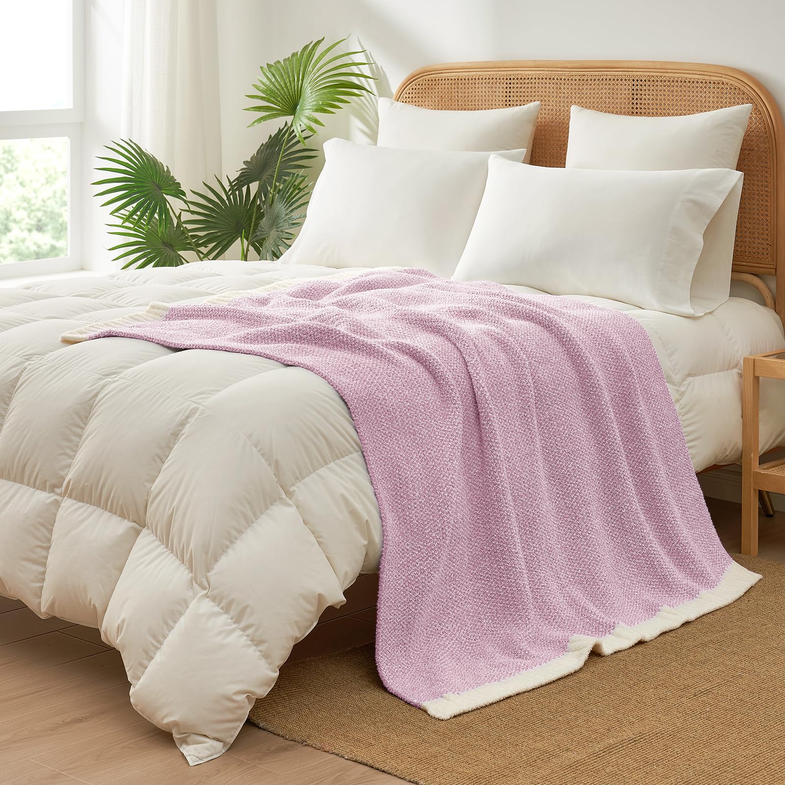 Snuggle Sac Light Purple Throw Blanket for Couch, Super Soft Warm Lavender Blankets Cozy Knit Fuzzy Plush Lightweight Throws for Sofa, Bed,Living Room, Heather Lilac, 50x60 inches