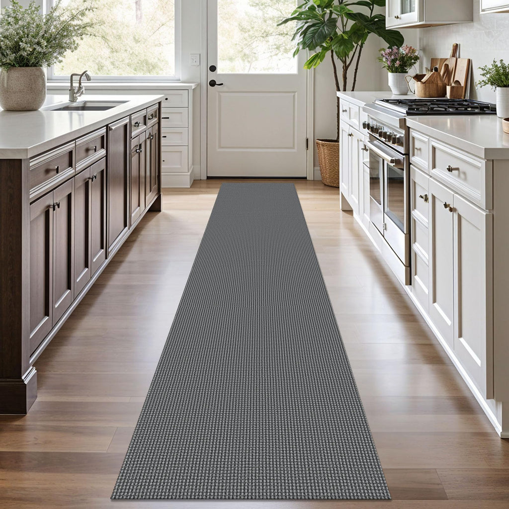 KOZYFLY Runners for Hallways 2x10 ft Washable Kitchen Runner Non Slip Rubber Backed Hallway Rugs Cotton Entryway Runner Rug Floor Carpet for Indoor Hall, Backdoor, Kitchen, Grey/Dark Grey