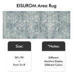 EISUROM 3x8 Washable Runner Rug: Vintage Medallion Kitchen Soft Rugs Blue