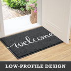 CozyBounty Black Door Mat Welcome Mats Outdoor Indoor Non-Slip Doormat for Entryway Low-Profile Floor Mat for Yard, Garage, High Traffic Areas (36"x24", Black)