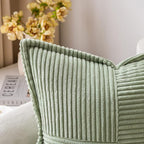 MIULEE Sage Green Corduroy Decorative Euro Sham Pillow Covers 24x24 Inch with Splicing Set of 2 Soft Boho Pillow Covers Broadside Textured Summer Pillowcases for Couch Bed Livingroom