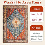 SERISSA Washable Rugs 9x12 Area Rugs, Large Non-Slip Boho Living Room Rug, Ultra Soft Vintage Print Distressed Oriental Tribal Farmhouse Carpet for Dining Room Bedroom Dorm Office Home Decor
