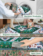 SERISSA Runner Rug for Hallways, 2'6"x10' Washable Non Slip Kitchen Runner Rug, Long Boho Rug Vintage Green White Hallway Stair Ultra Soft Print Floor Carpet for Bedroom Bathroom Laundry Room