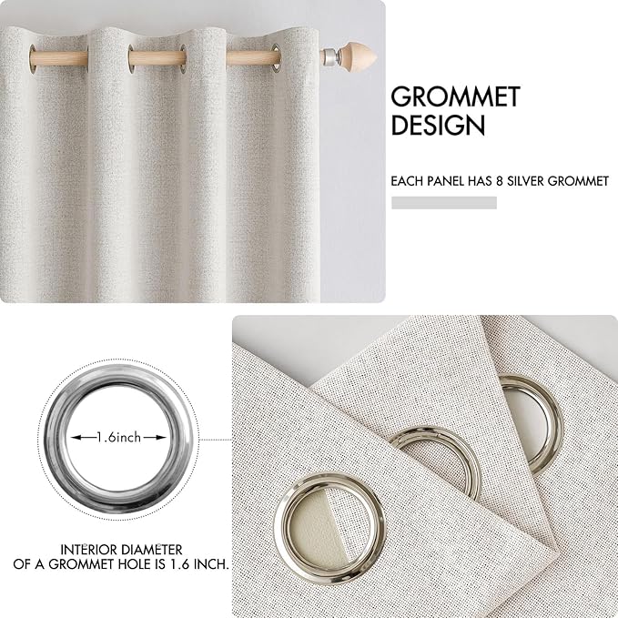 MIULEE 100% Blackout Linen Curtains for Bedroom 52x54 Inches Cream White