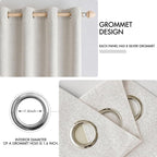 MIULEE 100% Blackout Linen Curtains for Bedroom 52x54 Inches Cream White