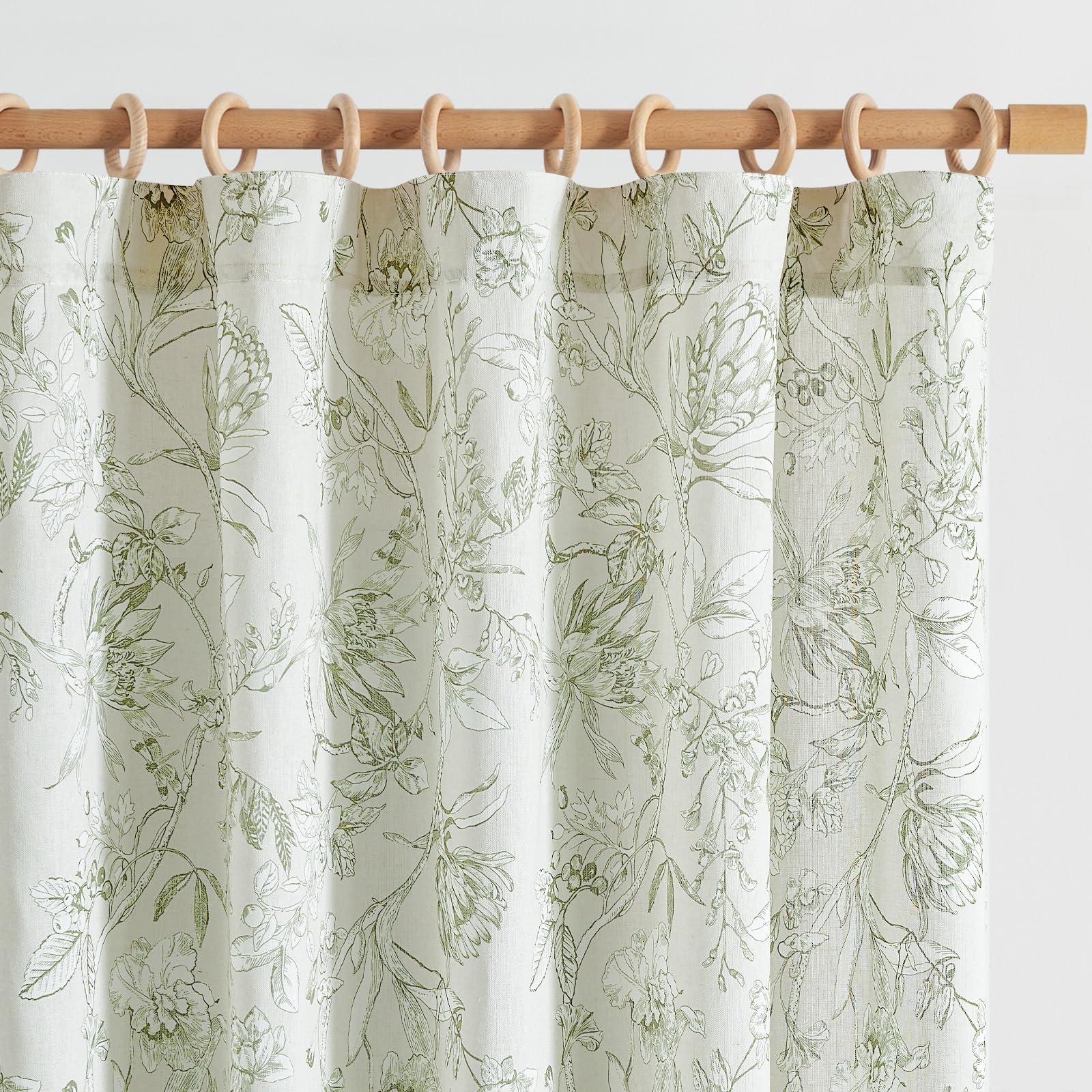 jinchan Green Floral Linen Curtains 84 Inch Farmhouse Rod Pocket 2 Panels