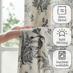 jinchan Linen Floral Curtains for Living Room with Printed Flower 84 Inches Long Light Filtering French Country Back Tab Rod Pocket Black Window Curtain Set Farmhouse Drapes 2 Panels Black