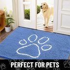 Smiry Dog Door Mat for Muddy Paws, Absorbent Dirt Trapper Non Slip Quick Dry Washable Chenille Mat for Mud Dogs, Entry Rug for Indoor and Outdoor (30x20 Inches, Cornflower Blue and White)