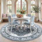 RELEANY Washable Area Rug, Round 7ft, Grey/White/Beige
