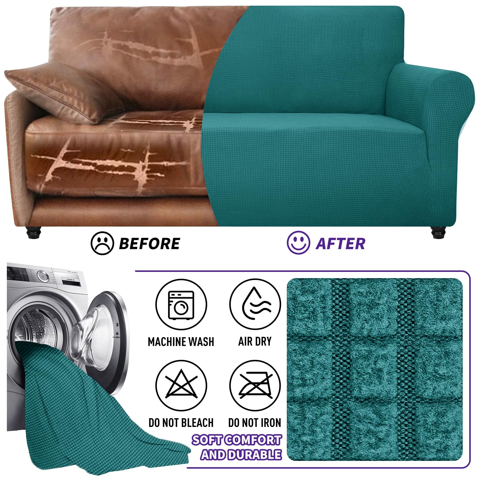 ZNSAYOTX Super Stretch Chair Slipcover Universal Sofa Chair Covers for Living Room Dogs Pet Furniture Protector Spandex Armchair Slipcovers with Anti Slip Foam Sticks (Peacock Teal, Chair)