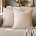 GIGIZAZA 16x16 Beige Pillow Covers: Pack of 2 Champagne Vintage Throw Pillows Super Soft Velvet Covers - Decorative Elegant Square Small Solid Cushion Covers Used for Couch,Living Room,Bedroom