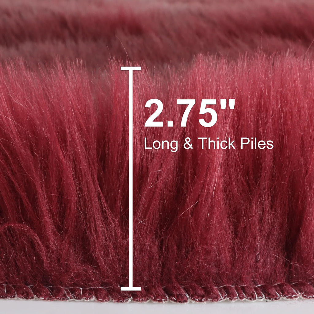 duduta Burgundy Faux Sheepskin Rug 2x3 ft, Fluffy Fur Seat Chair Covers