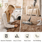 Ophanie Brown and White Diamond Striped Rugs for Living Room 5x7,Fluffy Shag Large Fuzzy Plush Soft Carpets,Shaggy Rugs for Bedroom,Carpet for Kids Boys Girls Dorm Decor with Over 99 pcs Pile fibers