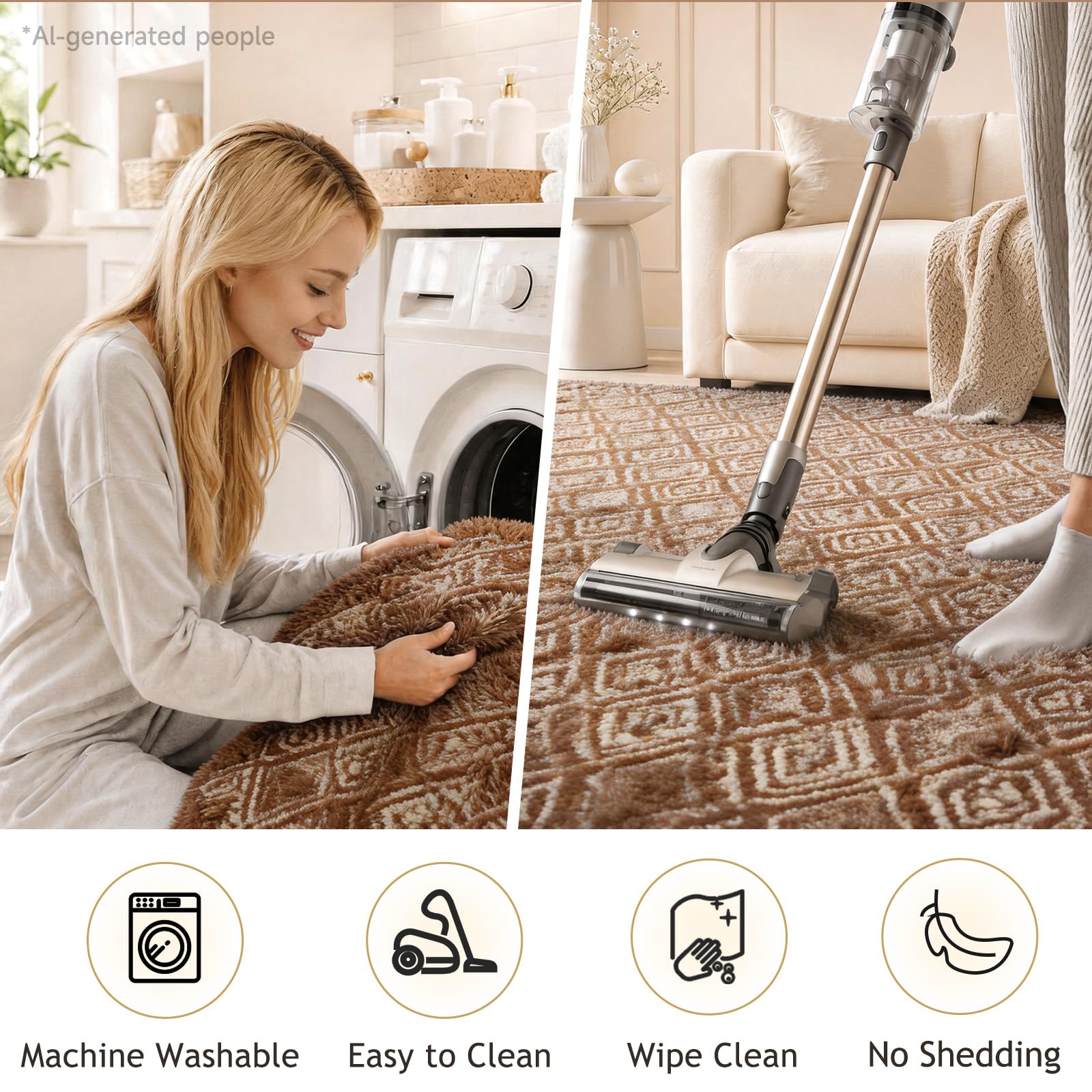 Ophanie Brown and White Diamond Striped Rugs for Living Room 5x7,Fluffy Shag Large Fuzzy Plush Soft Carpets,Shaggy Rugs for Bedroom,Carpet for Kids Boys Girls Dorm Decor with Over 99 pcs Pile fibers