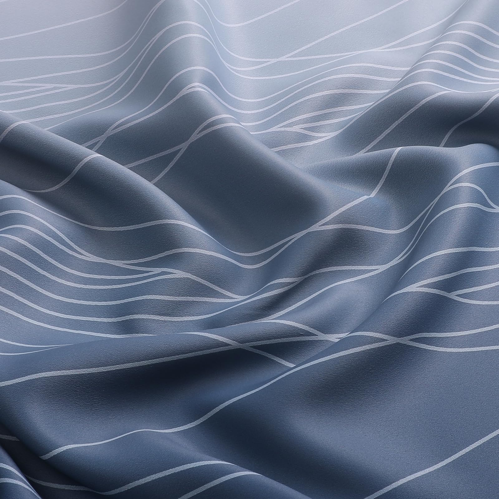 Navy Blue and Greyish White Blackout Curtains for Kitchen 36 Inch Length