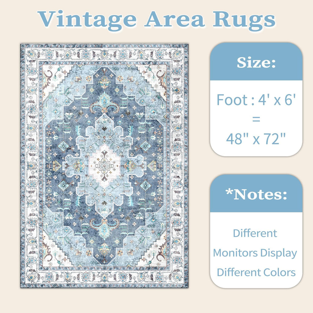 SERISSA 4x6 Washable Non Slip Boho Area Rug for Bedroom