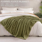 Exclusivo Mezcla 3D Fleece King Size Blanket for Bed, Olive Green