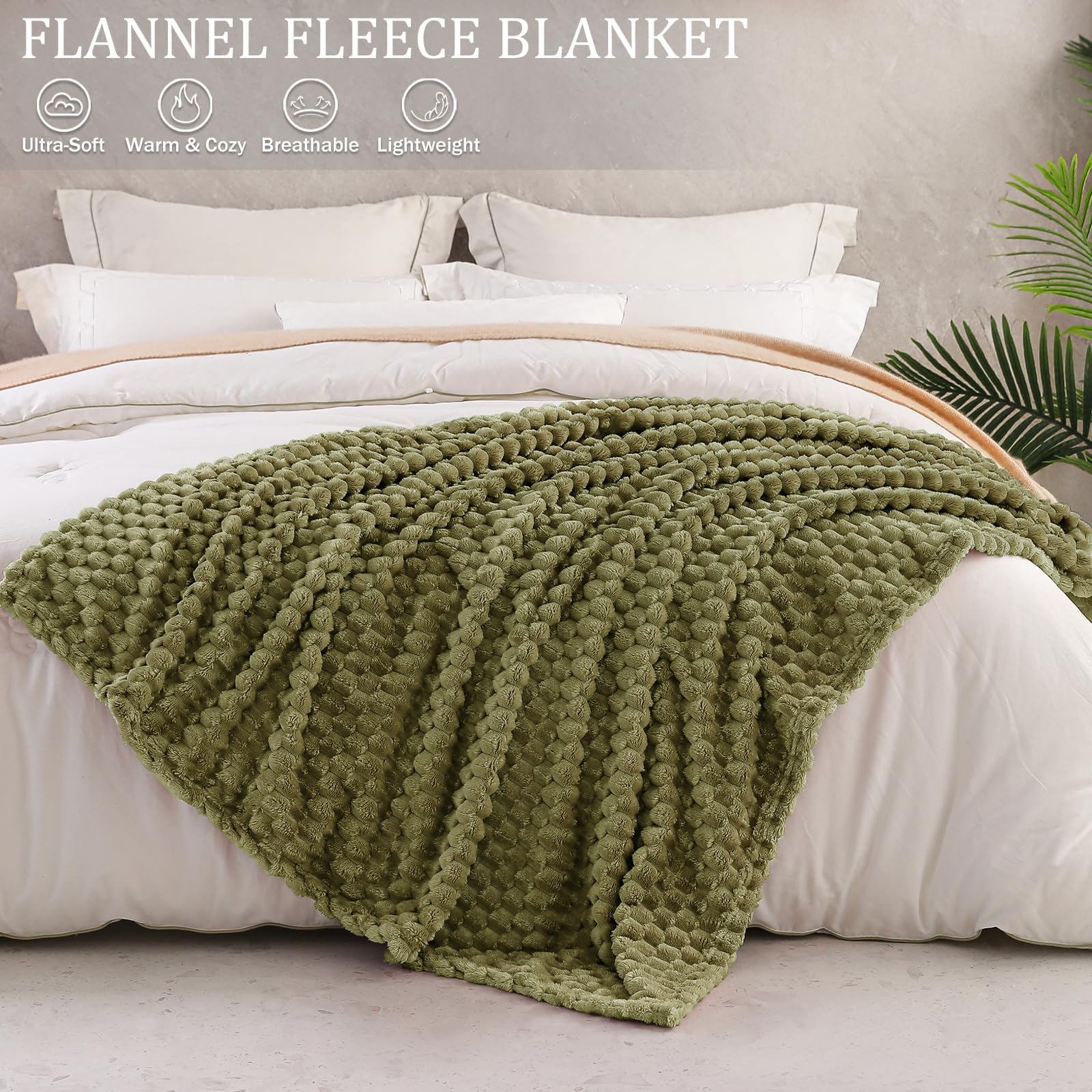 Exclusivo Mezcla 3D Fleece King Size Blanket for Bed, Olive Green