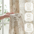jinchan Linen Floral Curtains for Living Room with Printed Flower 96 Inches Long Light Filtering French Country Back Tab Rod Pocket Taupe Window Curtain Set Farmhouse Drapes 2 Panels Taupe