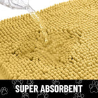 Smiry Dog Door Mat for Muddy Paws, Absorbent Dirt Trapper Non Slip Quick Dry Washable Chenille Mat for Mud Dogs, Entry Rug for Indoor and Outdoor (36x24 Inches, Yellow and White)