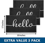 EARTHALL Door Mat 3-Pack Outside Inside Hello Doormat 30"x17.5" Durable Floor Mat Non Slip Rug Ultra Absorb Mud Easy Clean Front Doormat for Garage, Entryway, Patio, High Traffic Areas, Black