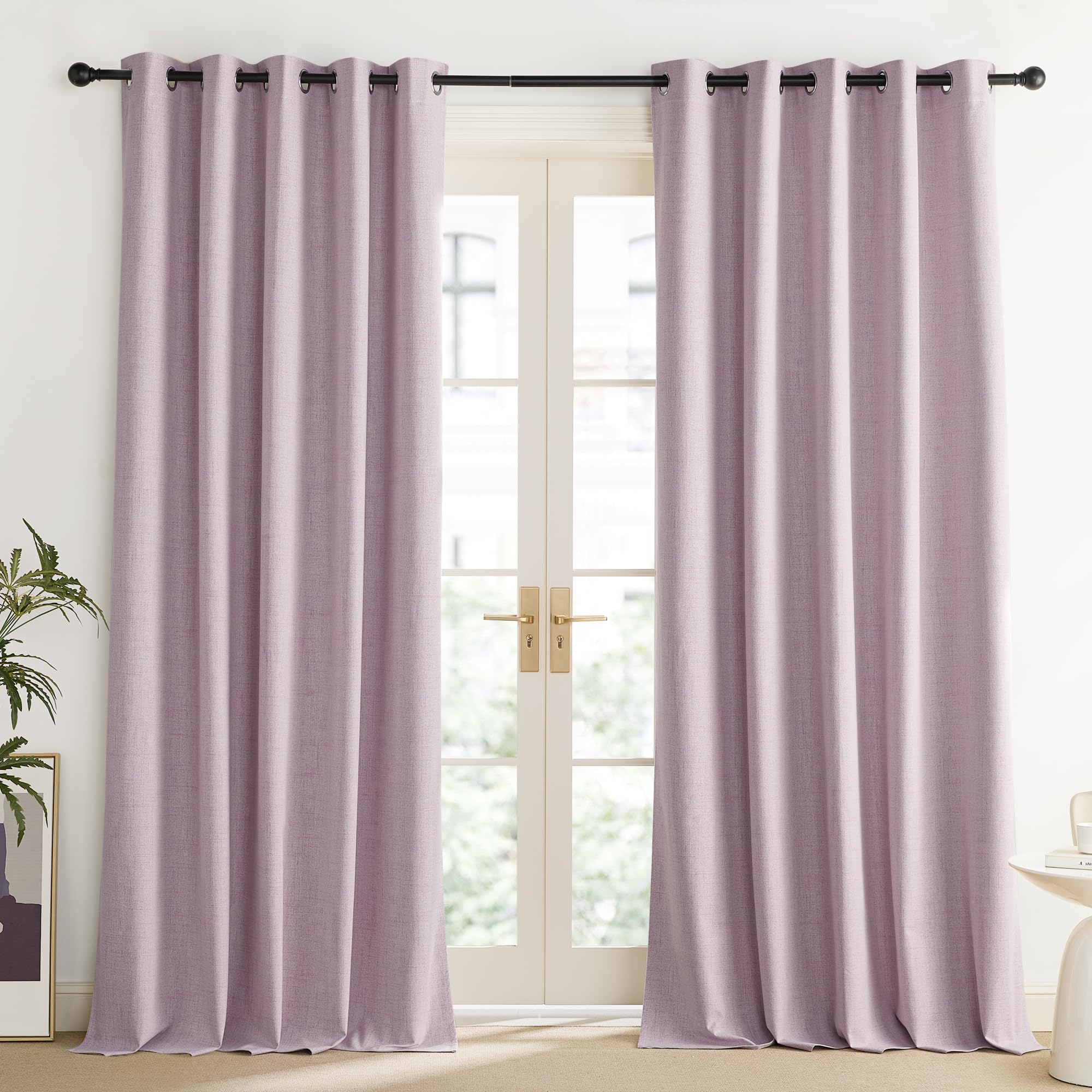 NICETOWN Pink Vintage Linen 100% Blackout Curtains for Living Room, Thermal Insulated Curtains 108“ Long, Noise Reducing Window Treatment Drapes for Home Office, 62" Wide Per Panel, Set of 2