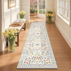 Yamaziot Washable Runner Rug 2x8 – Boho Non Slip Floral Hallway Runner Rug with Rubber Backing, Low Pile Distressed Carpet for Kitchen, Laundry, Bedroom, Entrance, Colorful Beige