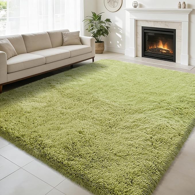 Shag Area Rug for Bedroom 5x8,Grass Green Fluffy Area Rugs for Living Room,Soft Fuzzy Rug Non-Shedding Indoor Plush Carpet for Kids Bedroom Nursery Dorm Home Decor