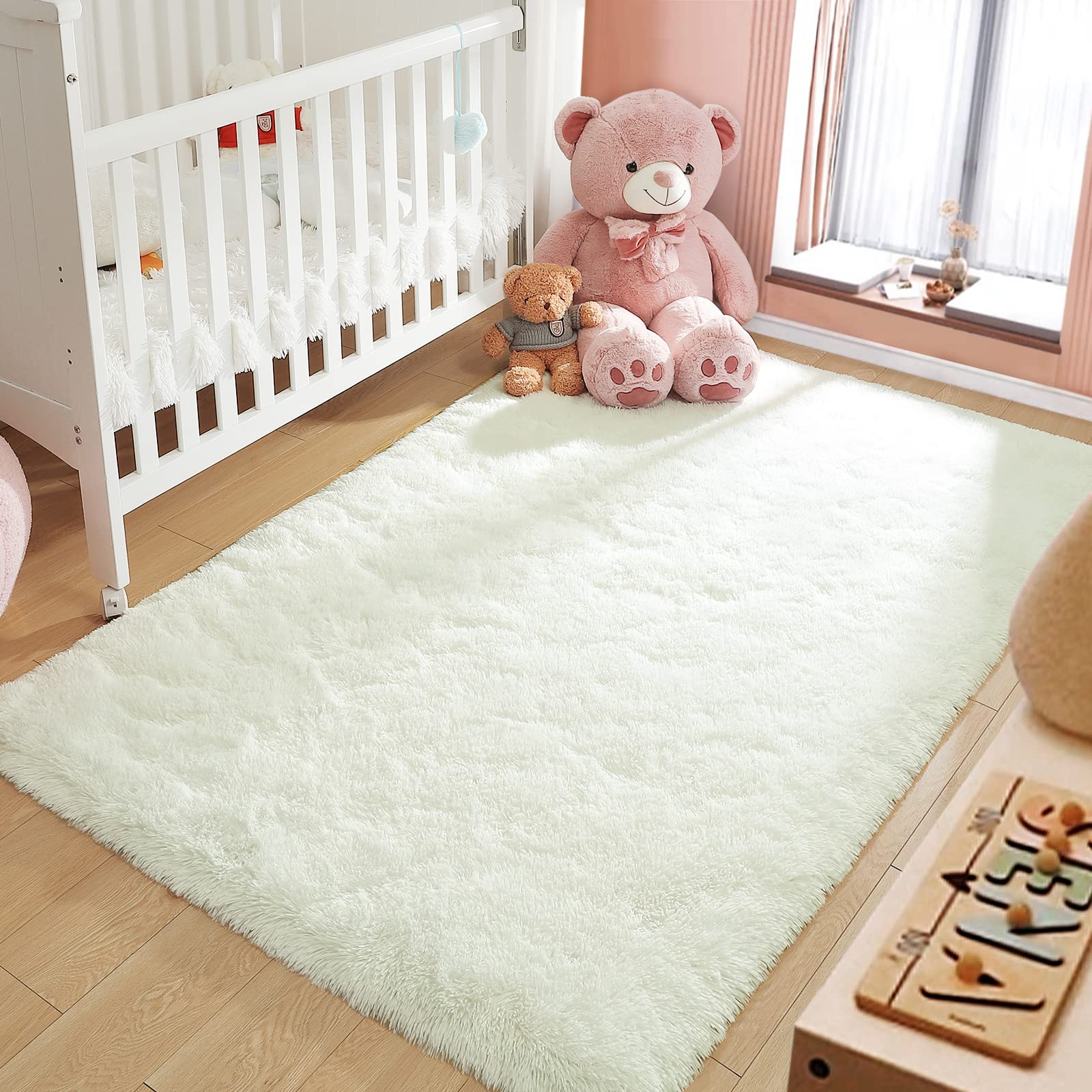 LOCHAS Area Rugs Fluffy Living Room Carpets for Kids Bedroom 3x5, Cream