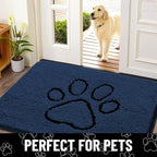 Smiry Dog Door Mat for Muddy Paws, Absorbent Dirt Trapper Non Slip Quick Dry Washable Chenille Mat for Mud Dogs, Entry Rug for Indoor and Outdoor (30x20 Inches, Dark Blue and Black)