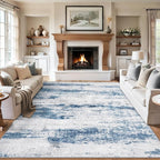 Area Rugs 10x14 Living Room - Washable Rug Modern Abstract Soft Large Neutral Non-Slip Carpet Indoor Floor Thin Carpets for Bedroom Dining Room Farmhouse Nursery Home Office White Blue Grey