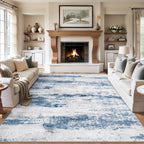 PLHXFR Area Rug Living Room: 5x7 Abstract Washable Carpet White Blue