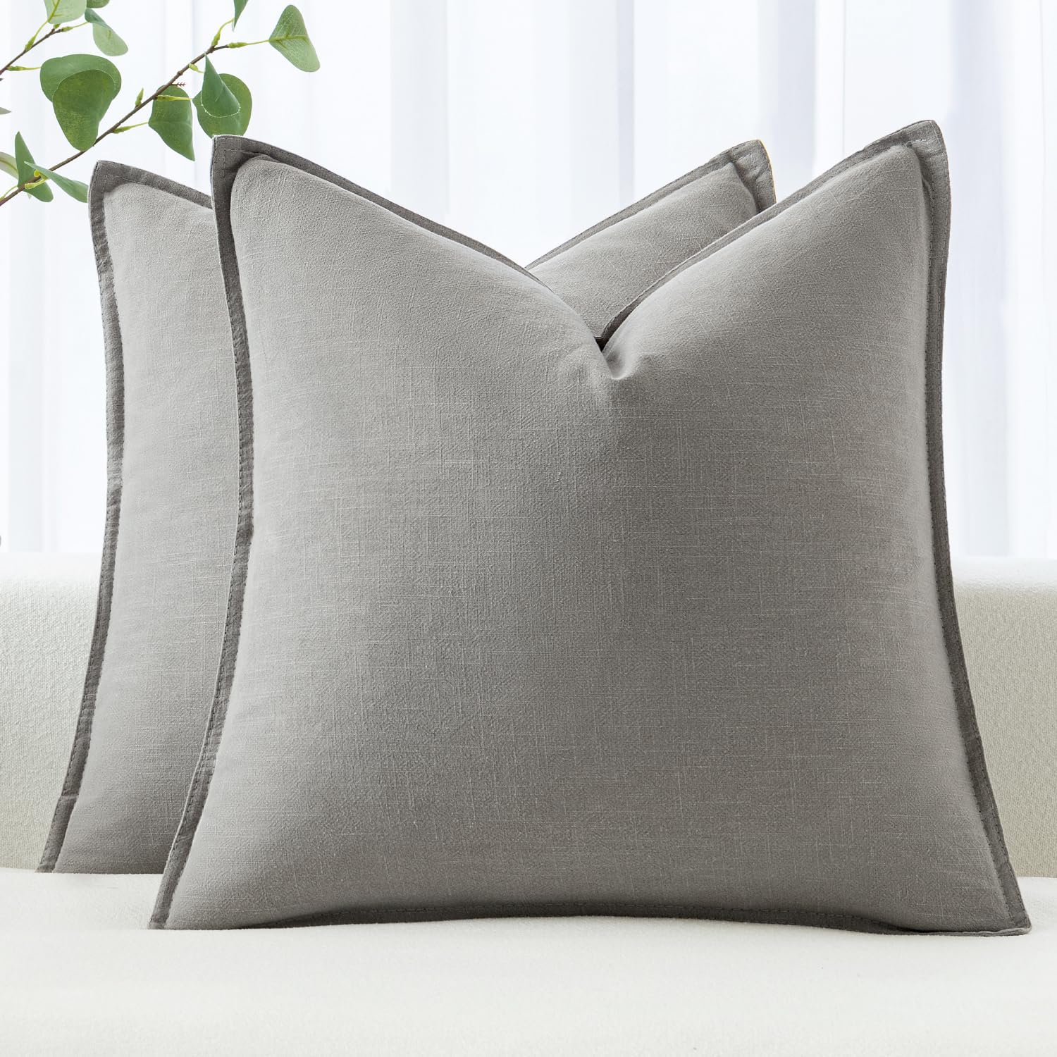 MIULEE Decorative Linen Pillow Covers 18x18 Inch Light Gray