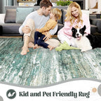 9x12 Area Rug for Living Room, Washable Modern Abstract Large Area Rug Neutral Soft Non Slip Kids Rug Stain Resistant Indoor Carpet for Bedroom Dining Room Playroom Office(Green, 9'x12')