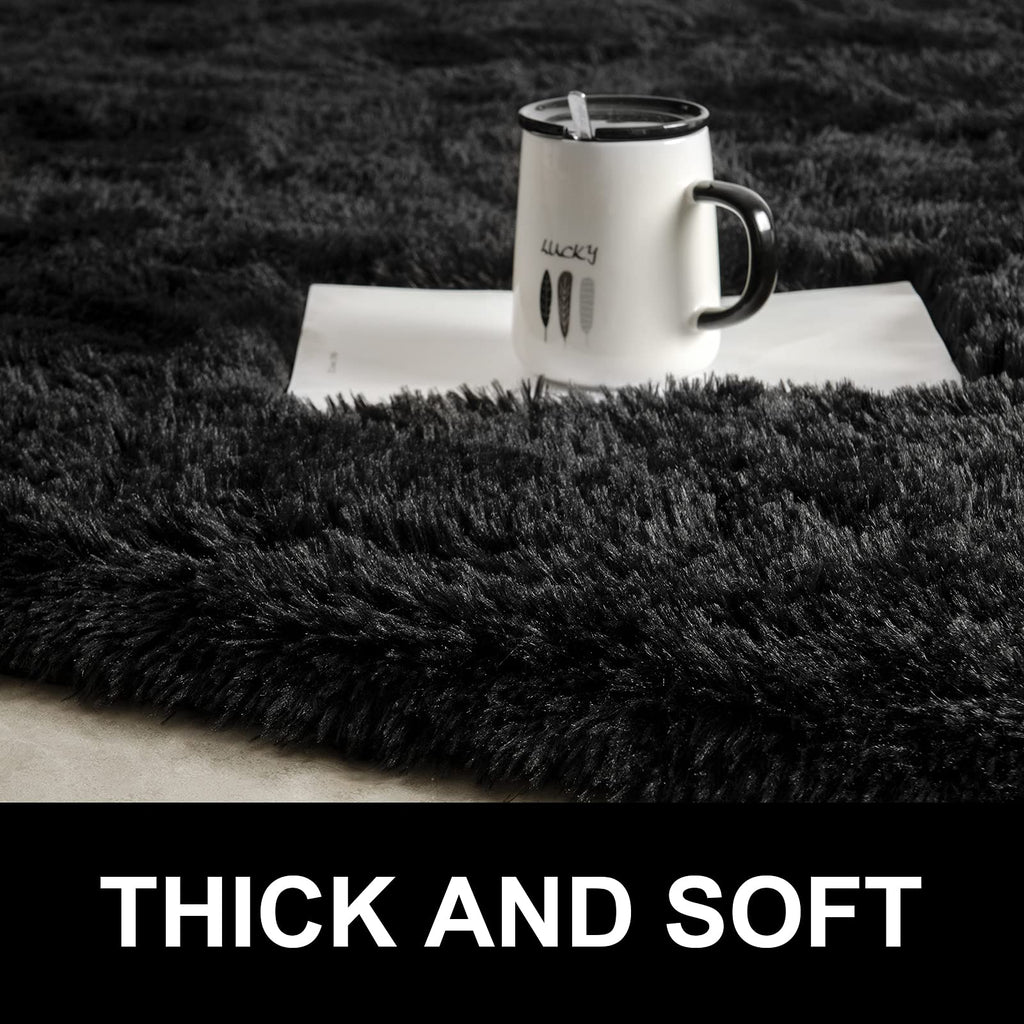 LOCHAS 5x8 Area Rugs Fluffy Living Room Carpets for Kids Bedroom, Black