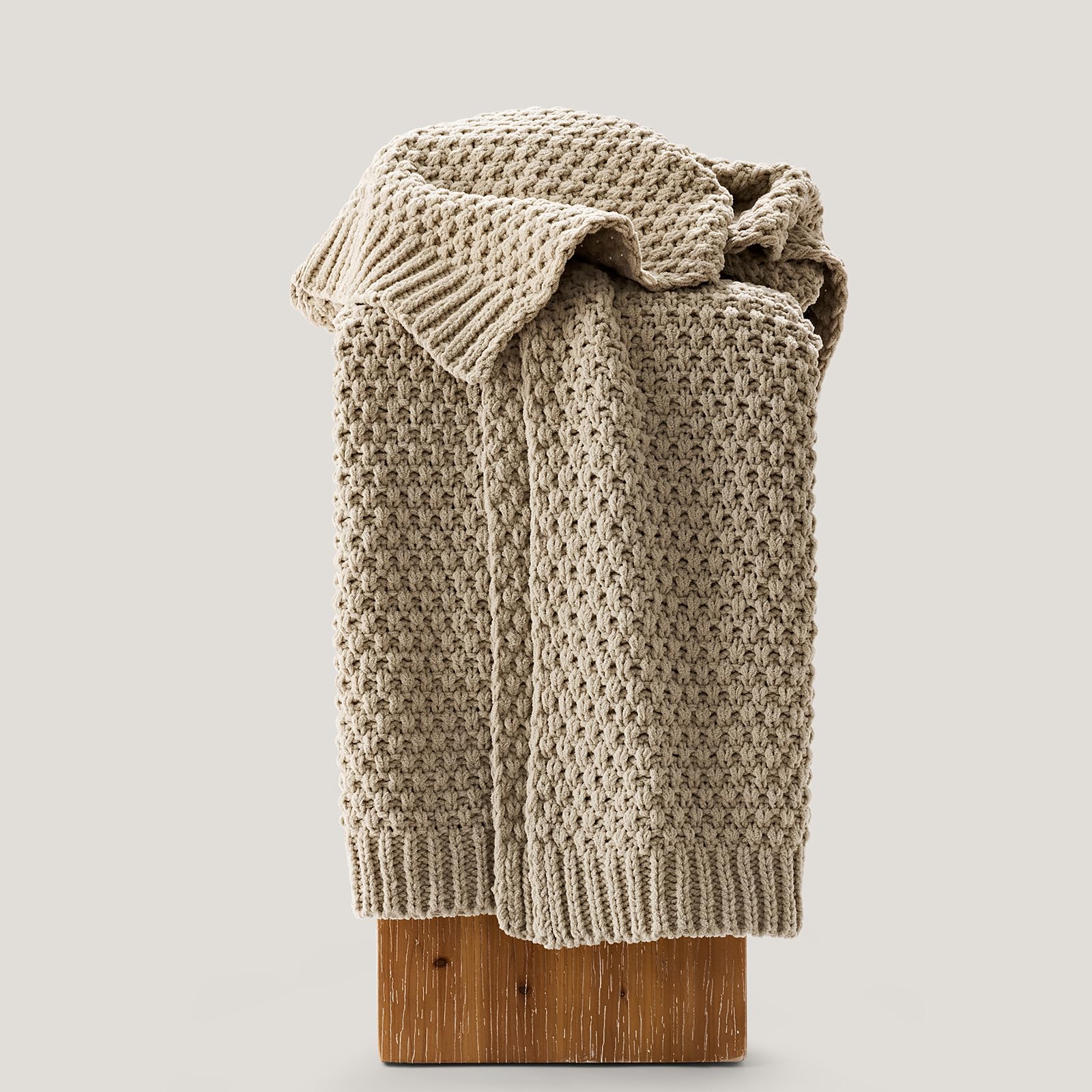 EVERGRACEHOME Chunky Chenille Knit Throw Blanket, 60 x 80, Sand Dune