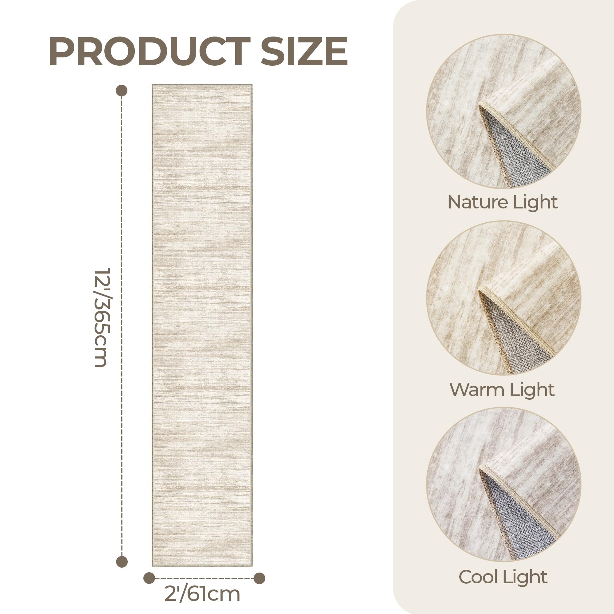 Restydon 2x12 Runner Rug Non Slip,Washable Hallway Runner Rug,Brown