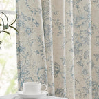 jinchan Linen Blend Curtain Floral Curtains for Living Room 96 Inch Length Blue Printed Curtain Rod Pocket Back Tab Farmhouse Peony Flower Patterned Drapes Bedroom Window Curtains Set 2 Panels