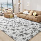 LOCHAS 8x10 Area Rugs Fluffy Living Room Bedroom Rug, Tie-Dyed Grey & White