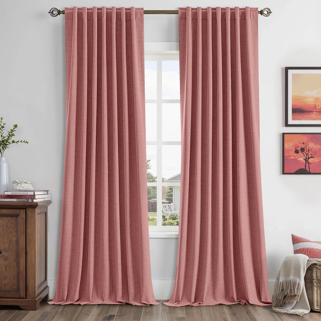 MIULEE 100% Blackout Linen Curtains 42 x 96 Inch Dusty Rose Pink 2 Panels