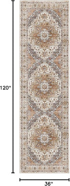 Madane Hallway Rug 3x10, Kitchen Rugs Washable Entryway Rug Vintage Kitchen Runners Non Slip Indoor Area Rug Farmhouse Carpet Runner for Bathroom Living Room Bedroom, Turmeric/Grey