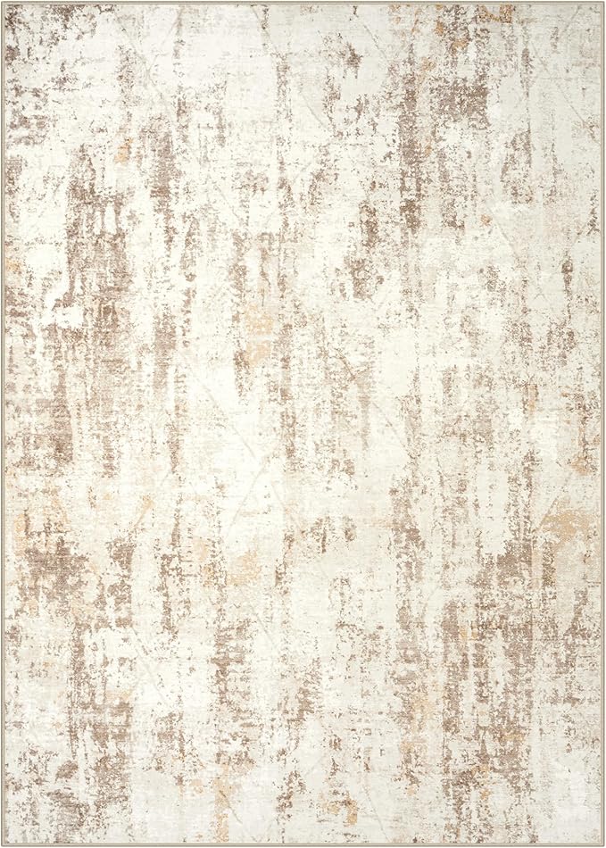 9x12 Area Rugs for Living Room: Washable Abstract Beige Grey Badroom Carpet