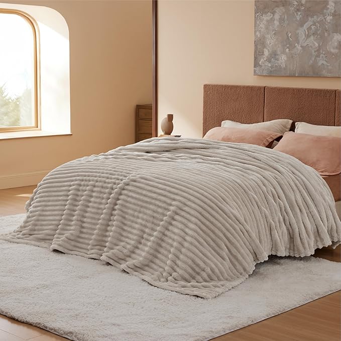 Bedsure GentleSoft California King Size Blanket for Bed - Cozy Soft Blankets for Women, Cute Large Throws for Girls, Beige, 102x96 Inches